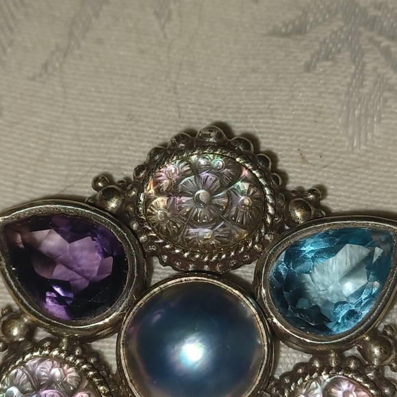 Stephen Dweck Vintage Multi-Stone Flower Motif Brooch, Sterling Silver - Picture 5 of 9